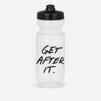 Jocko Fuel frosted sport water bottle with GET AFTER IT script, front view