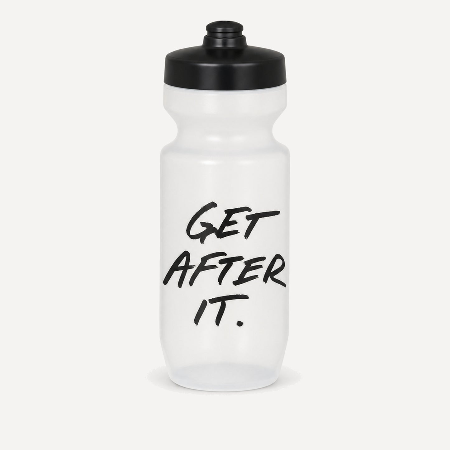 Jocko Fuel frosted sport water bottle with GET AFTER IT script, front view